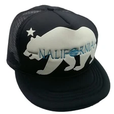 WHANG Nalifornia Flat Brim Trucker Snapback Mesh Back Cap Hat Adult Black