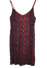 D.U.S.K Elegant Black Strappy Evening Party Silk Beaded Short Mini Dress UK 16