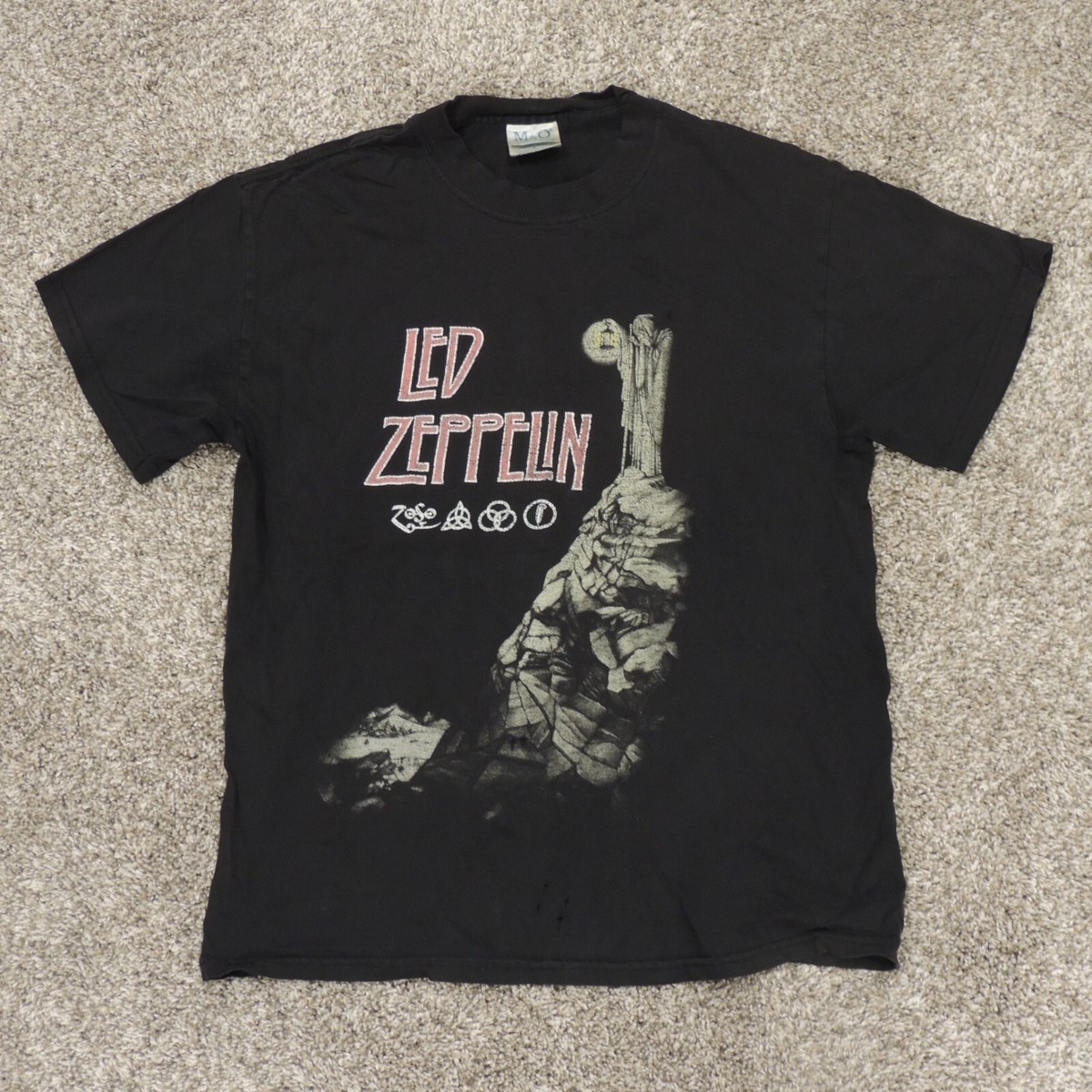 90's LED ZEPPELIN ヴィンテージTee Led Zeppelin Vintage 90s T shirt Size Medium Black M&O Knits Holes