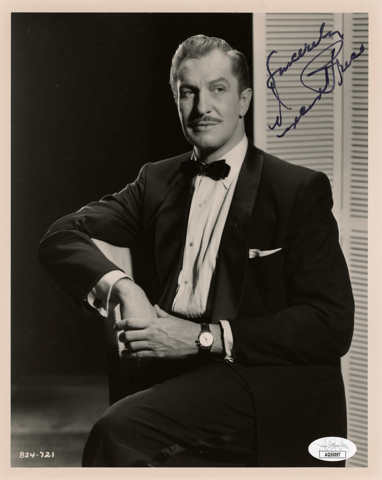 Vincent Price Autographed 8x10 Photo JSA COA Hand Signed House of Wax Actor