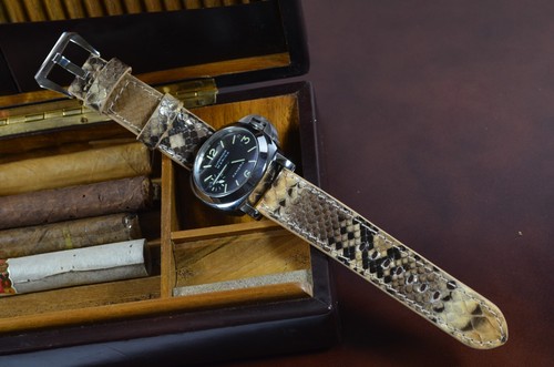 PULSERA RELOJ 26 24 22MM MARRÓN ARENA AUTÉNTICA PITHON HECHA A MANO PARA PANERAI ETC MASTRAP - Imagen 5 de 9