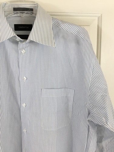 Claiborne Men’s Large Wrinkle Free Dress Shirt White Blue Striped 16 32/33 New! - Picture 2 of 5