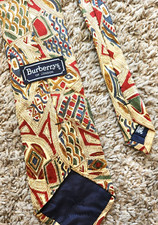 Burberry London Vintage Abstract 100 Silk Neck Tie 56.5" Yellow M.i. USA Euc 