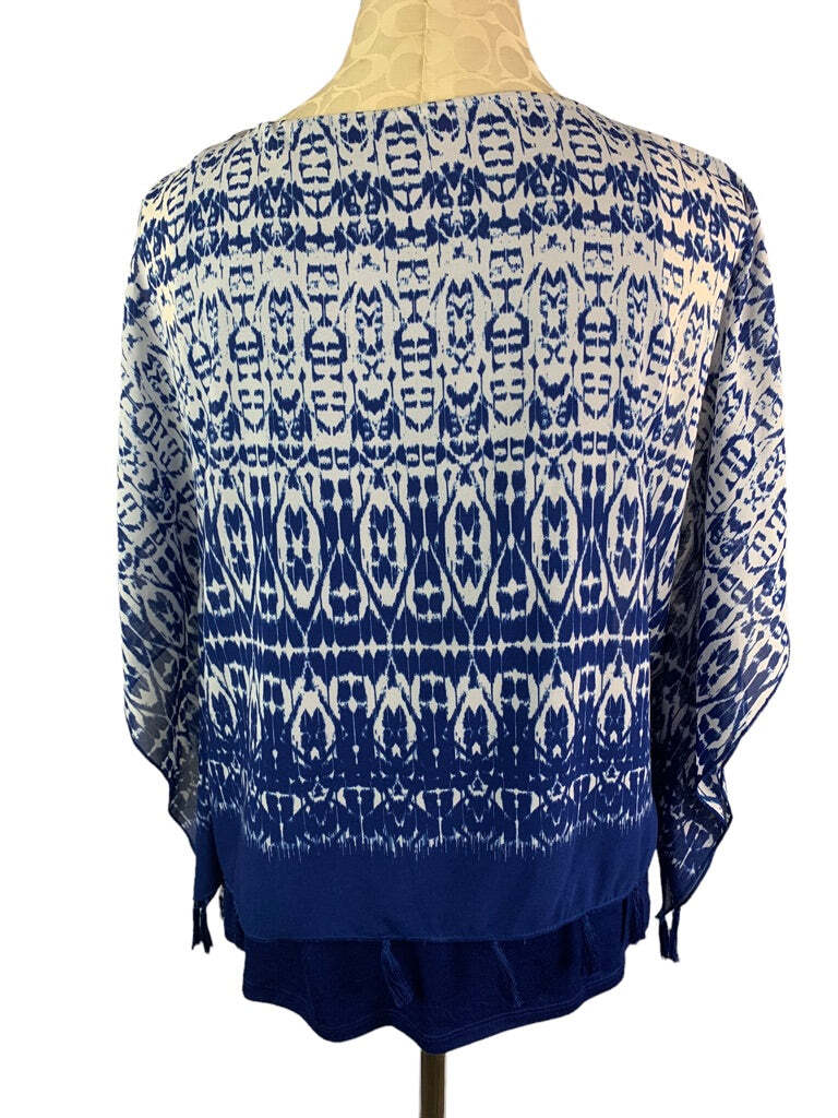 Medium Petite Ruby Rd Blue White Lined Sheer Wome… - image 4