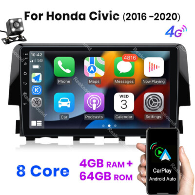 4+64GB Android 13 For Honda Civic 2016-2020 9'' CarPlay Car Stereo GPS Navi WIFI