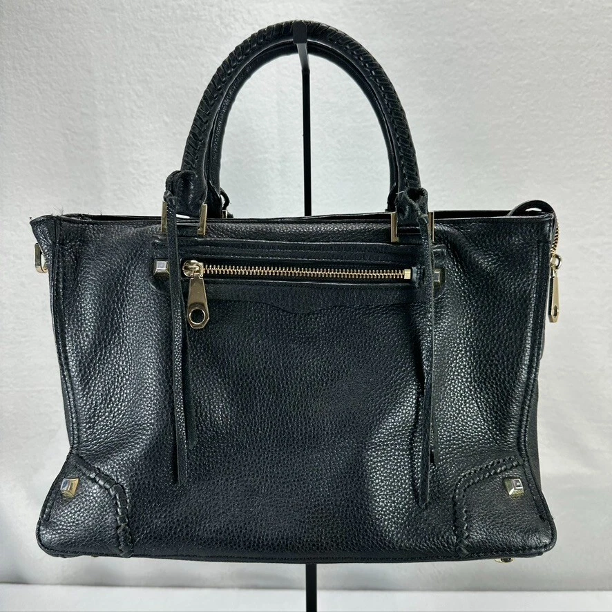 Rebecca Minkoff Black Leather Regan Satchel Purse Studded Fringe