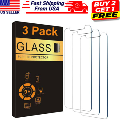 3-PACK For iPhone 16 15 14 13 12 11 Pro Max XR Tempered Glass Screen Protector