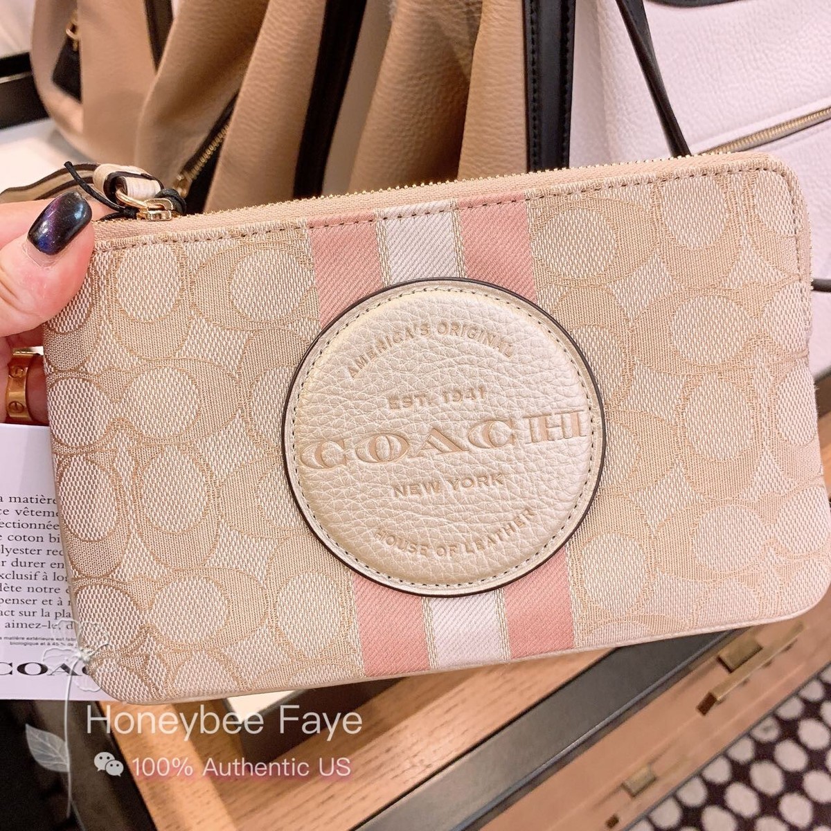 NWT Coach Dempsey Large Corner Zip Wristlet In Signature Jacquard