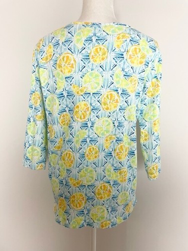 Lands' End Womens Top Blouse Size S (6-8) Blue Yellow V Neck 3/4 Sleeve Textured - Picture 7 of 12