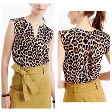 NWT J Crew Leopard Cheetah Animal Print Silk Top Blouse sz 00 0 XS