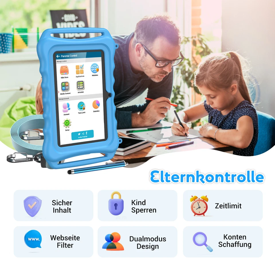 Kids Kinder Tablet Android 15/12 128GB ROM 10 Zoll Quad Core 5G WIFI 7000mAh - Bild 2 von 4