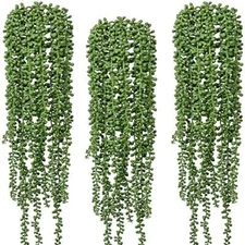 3pcs Artificial Fake String of Pearls Plant Faux Fake Hanging Succulents Plants 