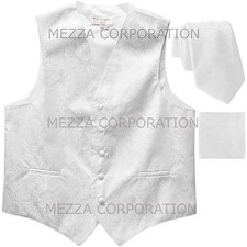 New Men's Paisley Tuxedo Vest Waistcoat 2.5" Skinny Necktie formal wedding White