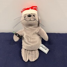 Vintage W/Tags Coca Cola Christmas Plush Seal Bean Bag Santa Hat Bottle of Coke
