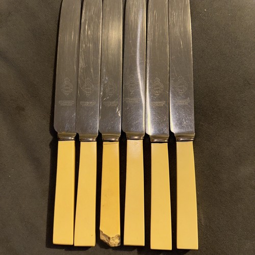 Set Of 6 Firth Brearley Art Deco Square Handled Palace Dinner Knives