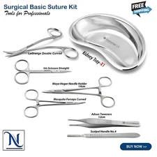 7Pcs Basic Suture Practice Surgical Instruments Kit Mayo Hegar Scissors Forceps