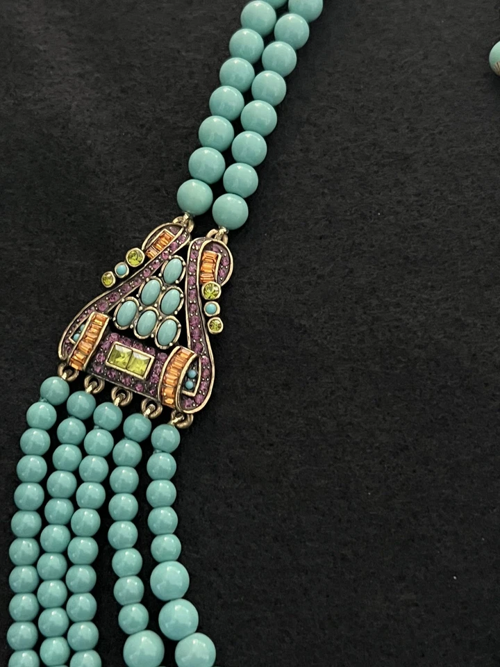 HEIDI DAUS 5 нитей бирюза и многоцветный кристалл ожерелье регулируемый потрясающий - Изображение 2 из 4