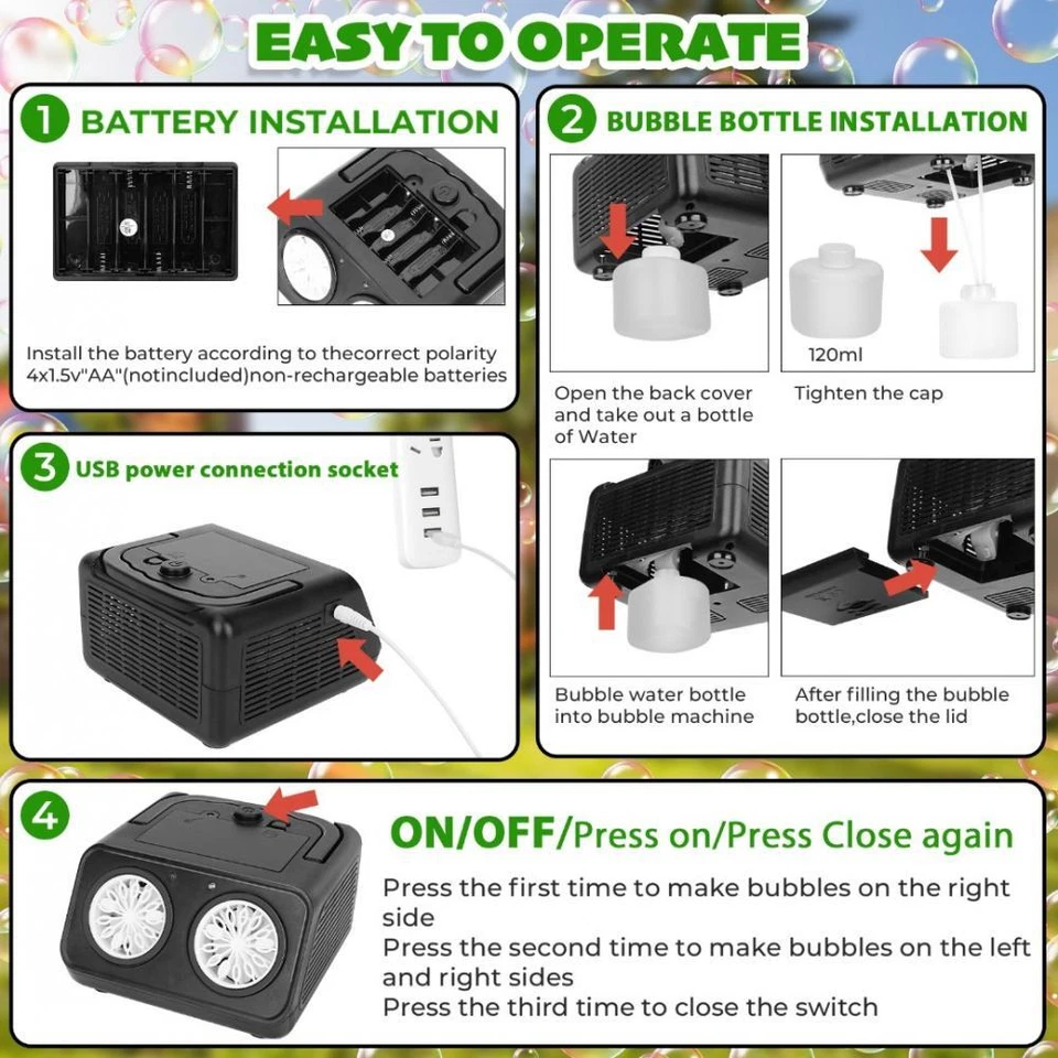 Automatic Bubble Machine Upgrade Bubble Blower w/2 Fans, Portable Bubble Maker - Image 2 of 4
