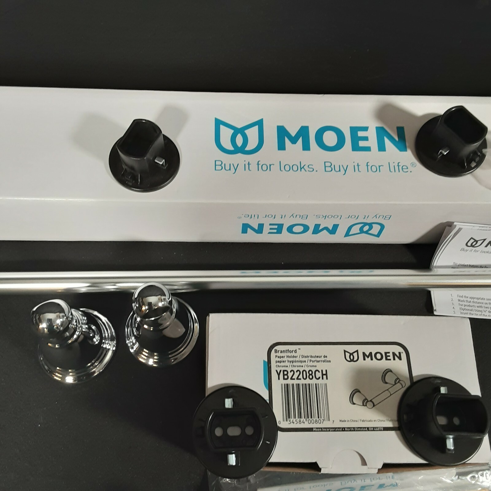 NIB Moen Brantford Double Post Chrome 24" Towel Bar & Toilet Paper