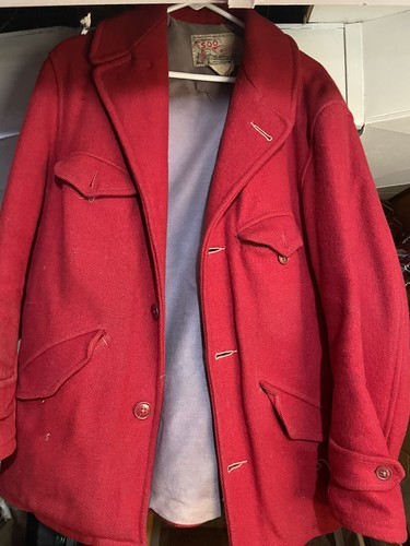 Vintage 50s Soo Woolen Mills Red Wool Coat As Is Hunting Outdoors