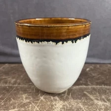 Vintage Brown & Tan Ceramic Flower Studio Art Signed Pottery Approx 4.5 X 4.75