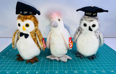 TY Beanie Babies Lot of 3 KUKU Wiser and Wisest Graduation Owls Plush Animals