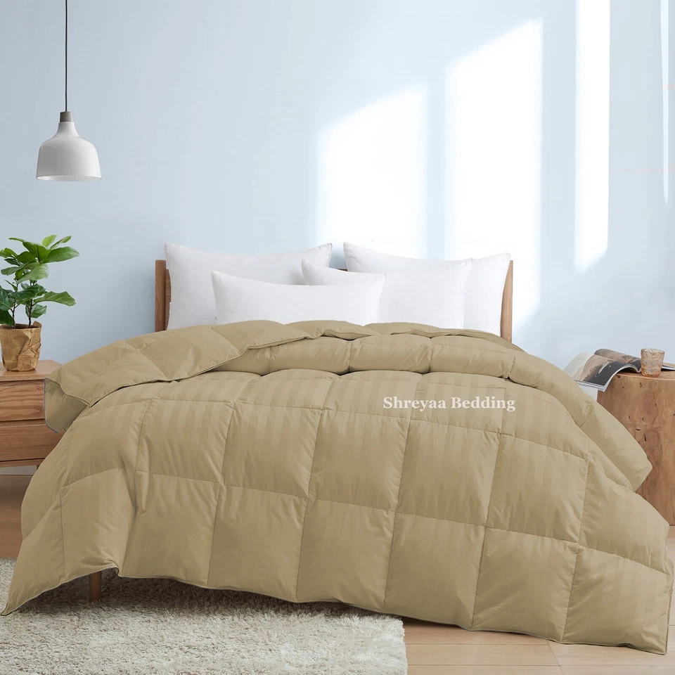 Edredom Luxo Premium Listras Macias Taupe Penas de Ganso Alternativo Tamanho King - Imagem 2 de 4