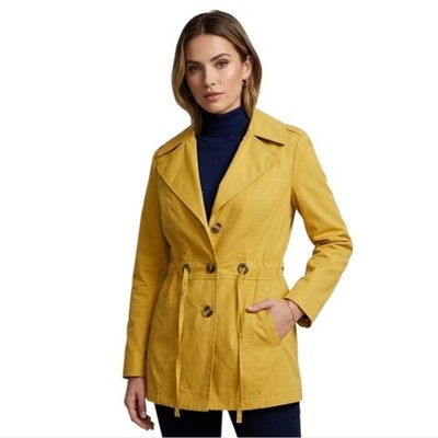 Sandro Studio Yellow Button-Up Raincoat Size Large