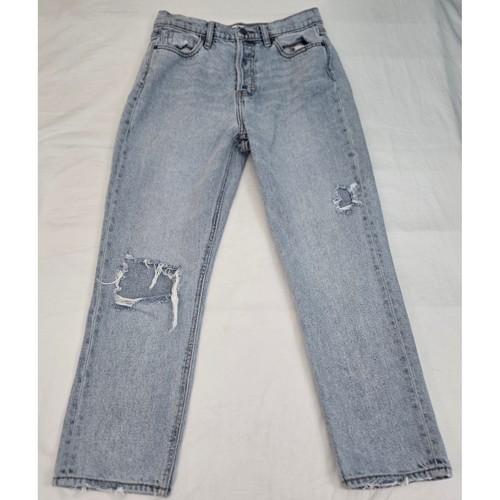 HIDDEN Jeans 27 High Rise Straight Leg Distressed Knee Raw Hem Light Wash THRASH
