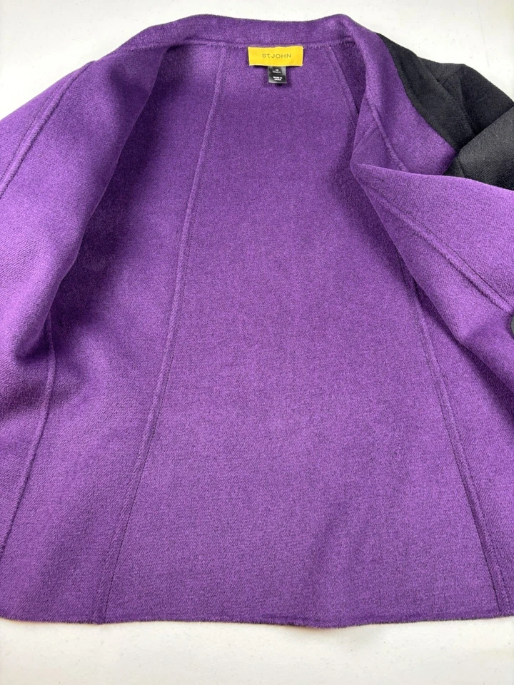 Chaqueta tejida delantera abierta ST. JOHN angora/cachemira/lana talla 10 negra púrpura Foto 4 de 4