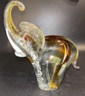 Murano Italian Art Glass Elephant Orange Yellow White 9.5"