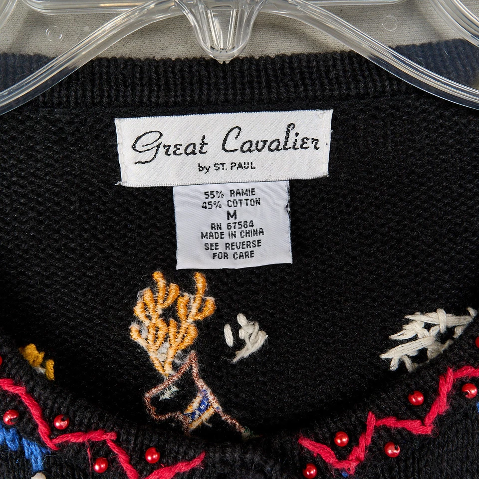 Cardigã suéter de Natal vintage feminino M renas preto ramie algodão arcos neve - Imagem 3 de 4