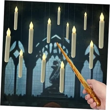  Hanging Floating Candles with Wand Remote and String, 12 Pcs Warm White Light