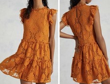 Anthropologie Blue Tassel Floral Lace Tiered Mini Dress/Tunic, Size XS