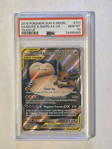 Pokemon Eevee & Snorlax GX Full Art 171/181 PSA 10 Team Up Tag Team GEM MINT