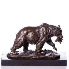 Bronzefigur B&auml;r Marmorsockel Milo Statue B. 21cm Bronze Grizzlyb&auml;r Tierfigur
