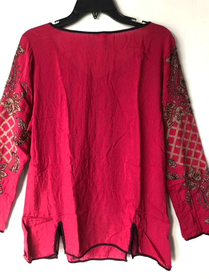 Blusa mujer Krista Lee top talla M roja bordada manga larga Foto 2 de 4