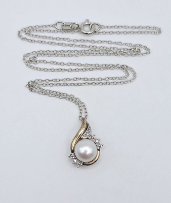 Brilliance Pearl Diamond Necklace Sterling Silver 10k Gold Pendant Two Tone