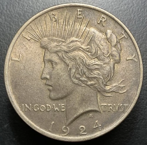 1924 P Philadelphia Mint Peace Silver Dollar Deeply Toned Original Lustrous AU