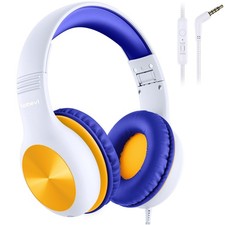 Kids Headphones With MIC Over-Ear Wired Safe Volume Limit White Orange