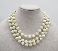vintage 18" triple strand hollow pearl beaded necklace, hook clasp, Japan