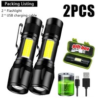 2PCS 2000LM USB Rechargeable LED Flashlight Super Bright Torch Tactical Lamp