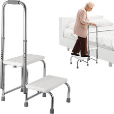 Step Stool w/ Safety Rail Handle, Adjustable Height 450lb Capacity for Elderly