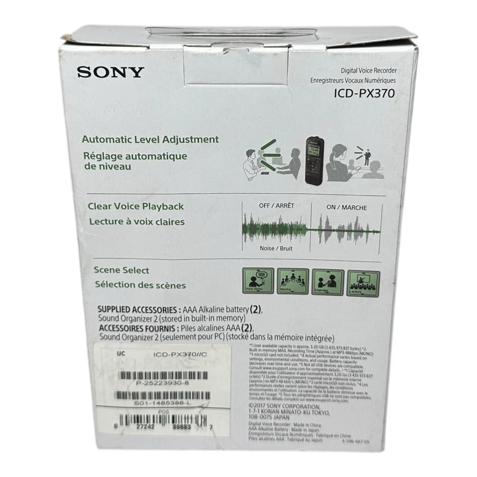 Sony PX Series ICD-PX370 4GB Digital Voice Recorder USB microSD - Image 2 of 2
