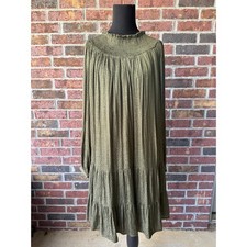 NWT Loft smocked yoke swing dress - Midi Modest Tiered Green Long Sleeve Size M