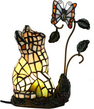 Vintage Tiffany Style Orange Cat Stained Glass Table Lamp 10" Butterfly Accent