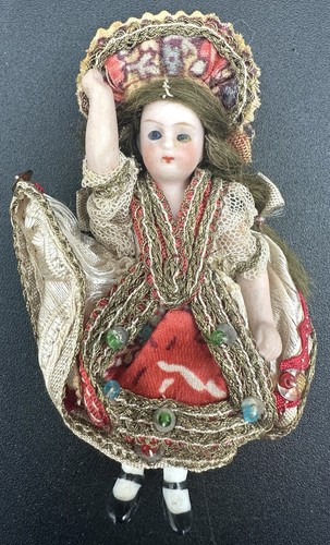 Antique Victorian German 3" Girl Doll Glass Eyes Porcelain Bisque Miniature Size