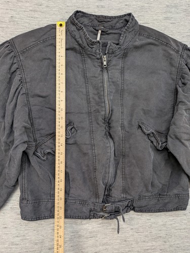 Free People Poet Giacca Grande Nero Lino Bishop Moto Utility Cintura Steampunk - Foto 2 di 9