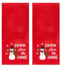 Winter Wonder Lane Kitchen Towels, Red, Snowman Theme, Cotton, Embroidered