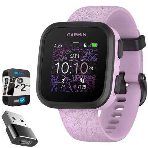 Garmin Bounce Kid Smartwatch, Lilac Floral +Converter Adapter + 2Yr Warranty Kit - Photo 3 sur 11